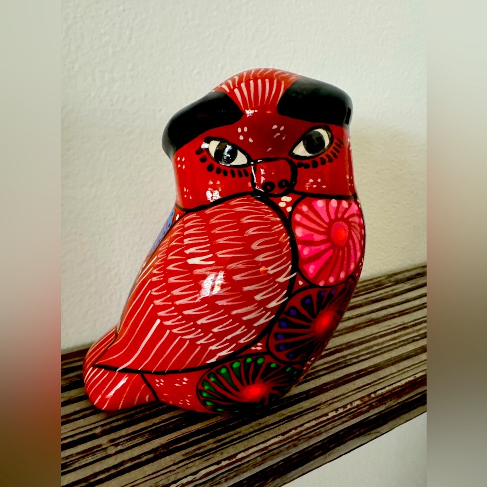 Talavera Style Mexican Folk Art Owl Bird Figurine Terracotta Ceramic 5”